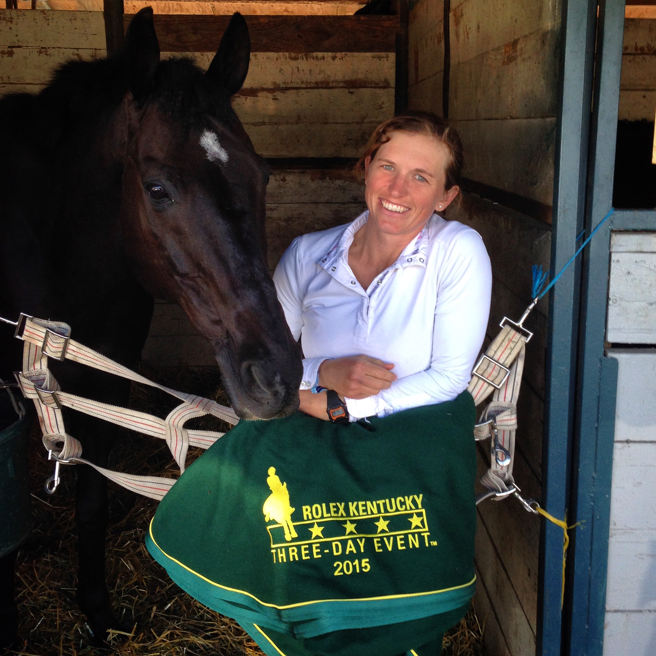 Elisa Wallace at Rolex Kentucky in stable with horse